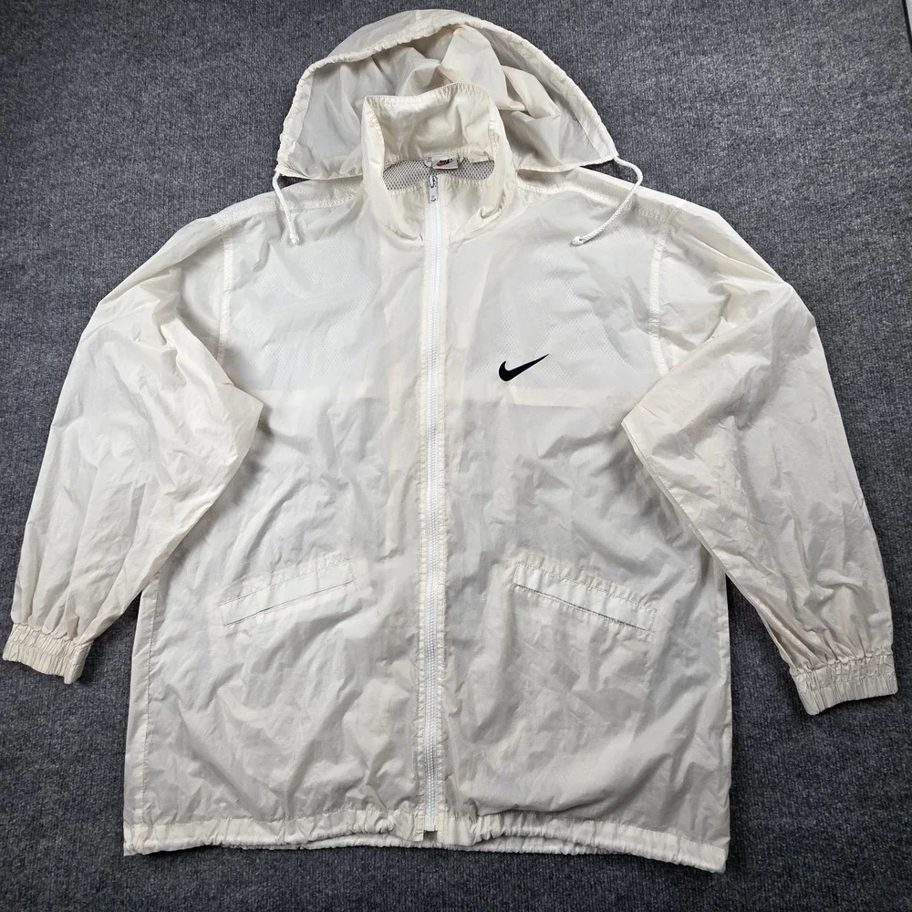 Vintage 90s Nike Windbreaker Jacket Men's XL White Nylon Made in USA Hooded Y2K‎